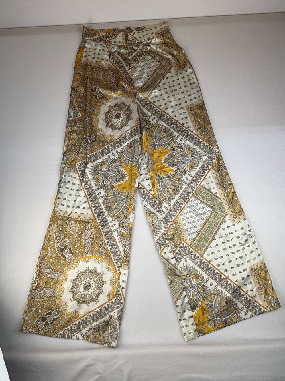 Cider Wide-Leg satan in Yellow and Cream Paisley Print very boho